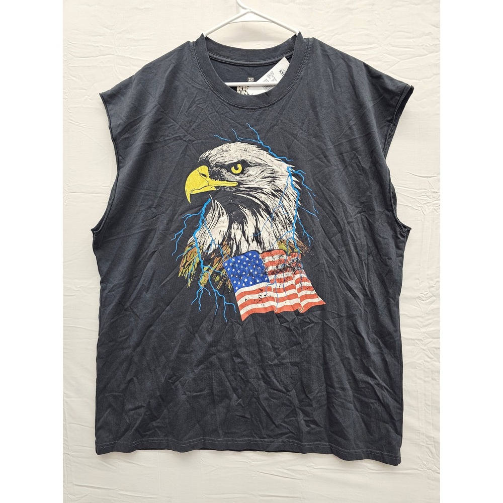 Ripple Junction Mens Eagle Graphic Muscle Tank Top Gray Cotton Casual Size XXL